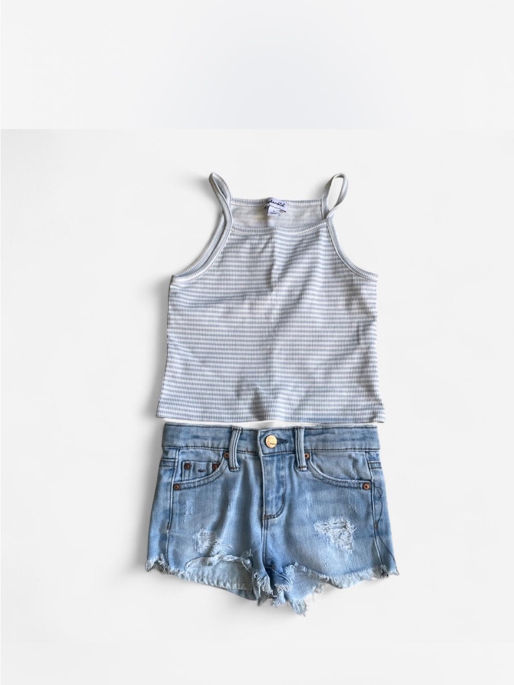 Splendid White & Light Gray Striped Girls Tank Top